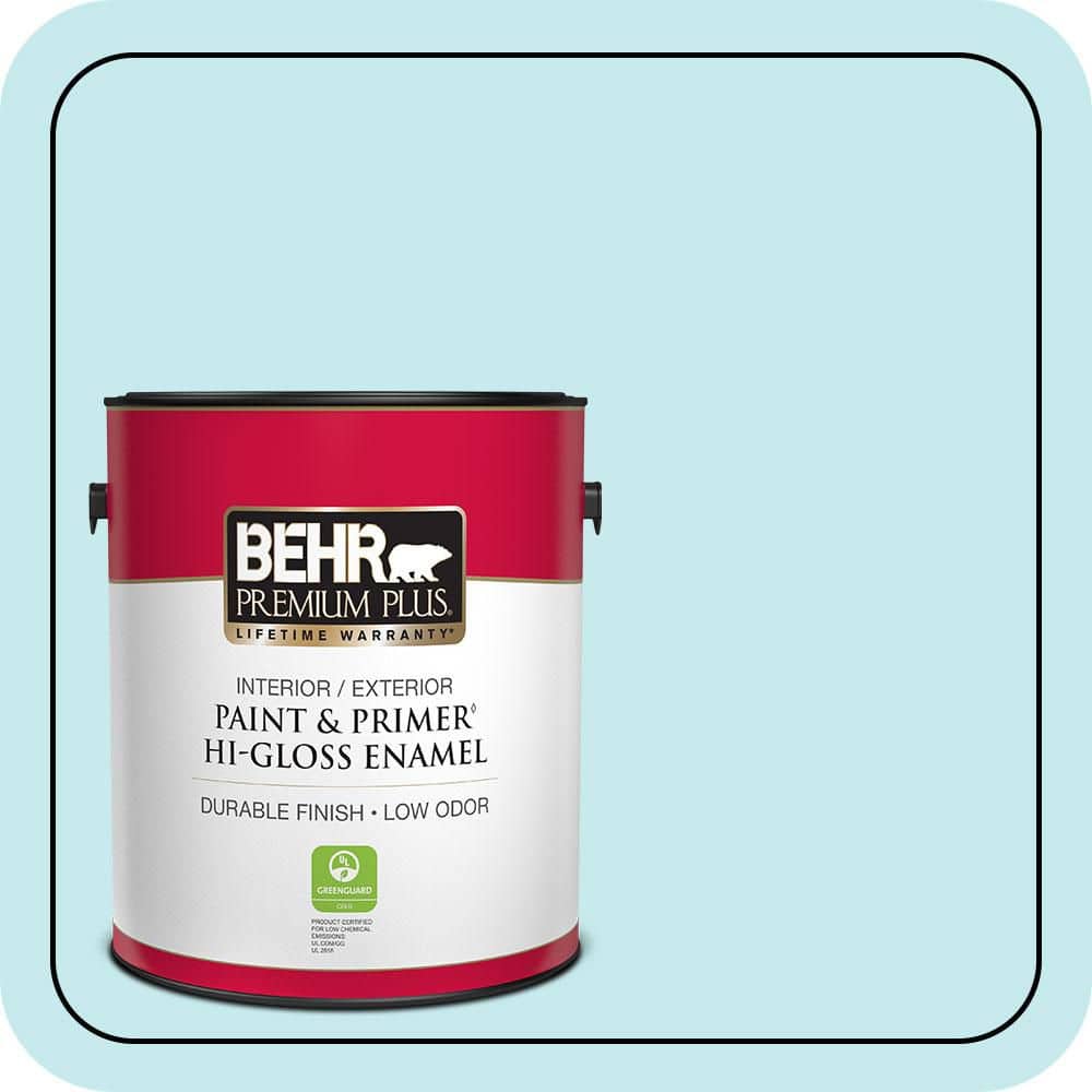 BEHR PREMIUM PLUS 1 gal. #P470-1 Silent Breeze Hi-Gloss Enamel Interior/Exterior Paint & Primer