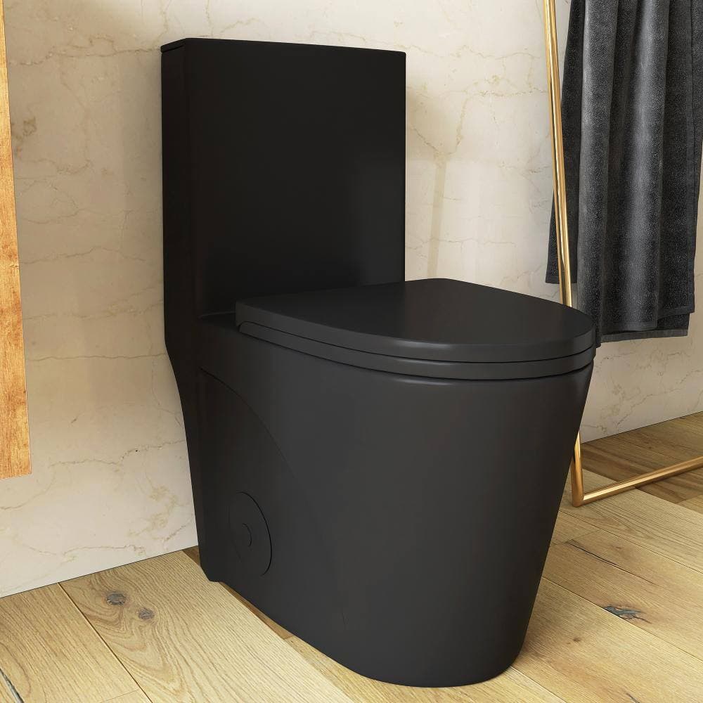 TCYO One-Piece 1.1/1.6 GPF Dual Flush Elongated Toilet in Matte Black (2)