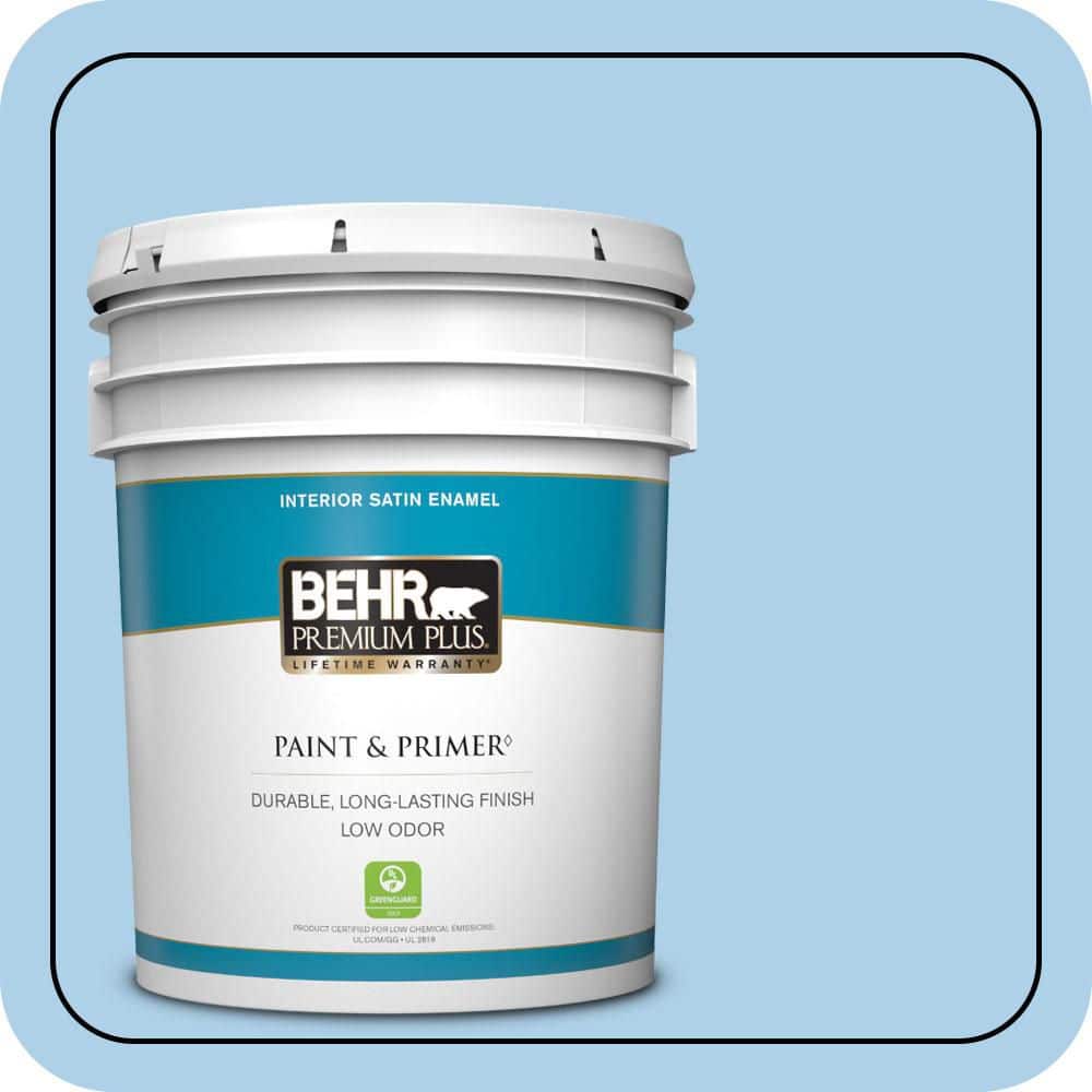 BEHR PREMIUM PLUS 5 gal. #560A-3 Utah Sky Satin Enamel Low Odor Interior Paint & Primer (1)