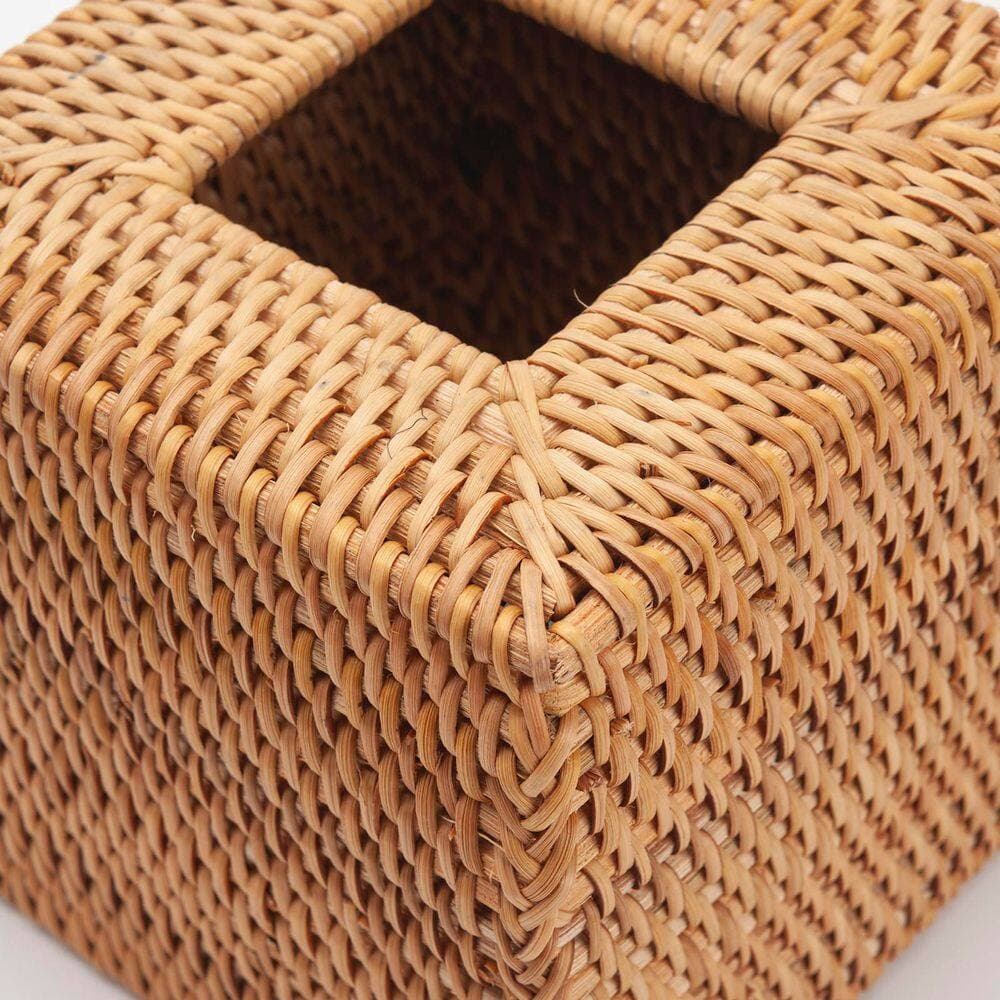 Wudkey Bohemian Decor Series Tabletop Rattan Wicker Tissue Box Cover with Hand-Woven Craft and Open Bottom Refill in Beige Tone (2)