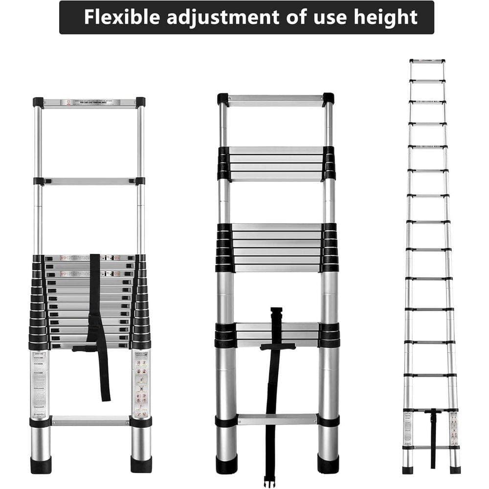 Unbranded 14.5 ft. Aluminum Telescoping Ladder with 1-Button Retraction for Indoor and Outdoor Use (3)