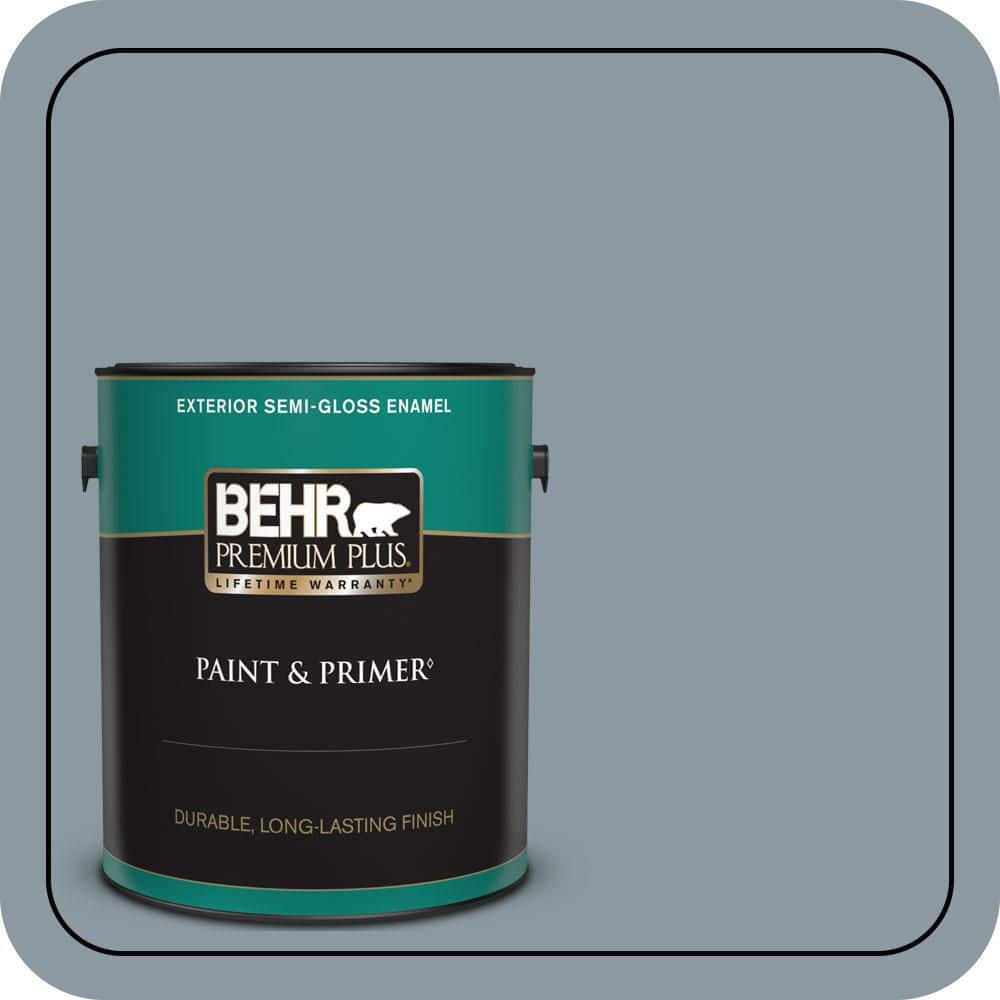 BEHR PREMIUM PLUS 1 gal. #N490-4 Teton Blue Semi-Gloss Enamel Exterior Paint & Primer