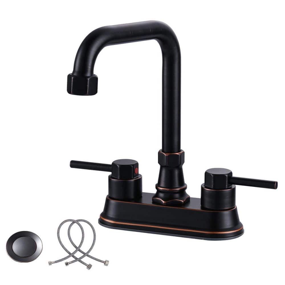IVIGA 4 in. Centerset Double Handle High Arc Bathroom Faucet with Pop Up Drain and 24 in. Supply Lines in Oil Rubbed Bronze (1)