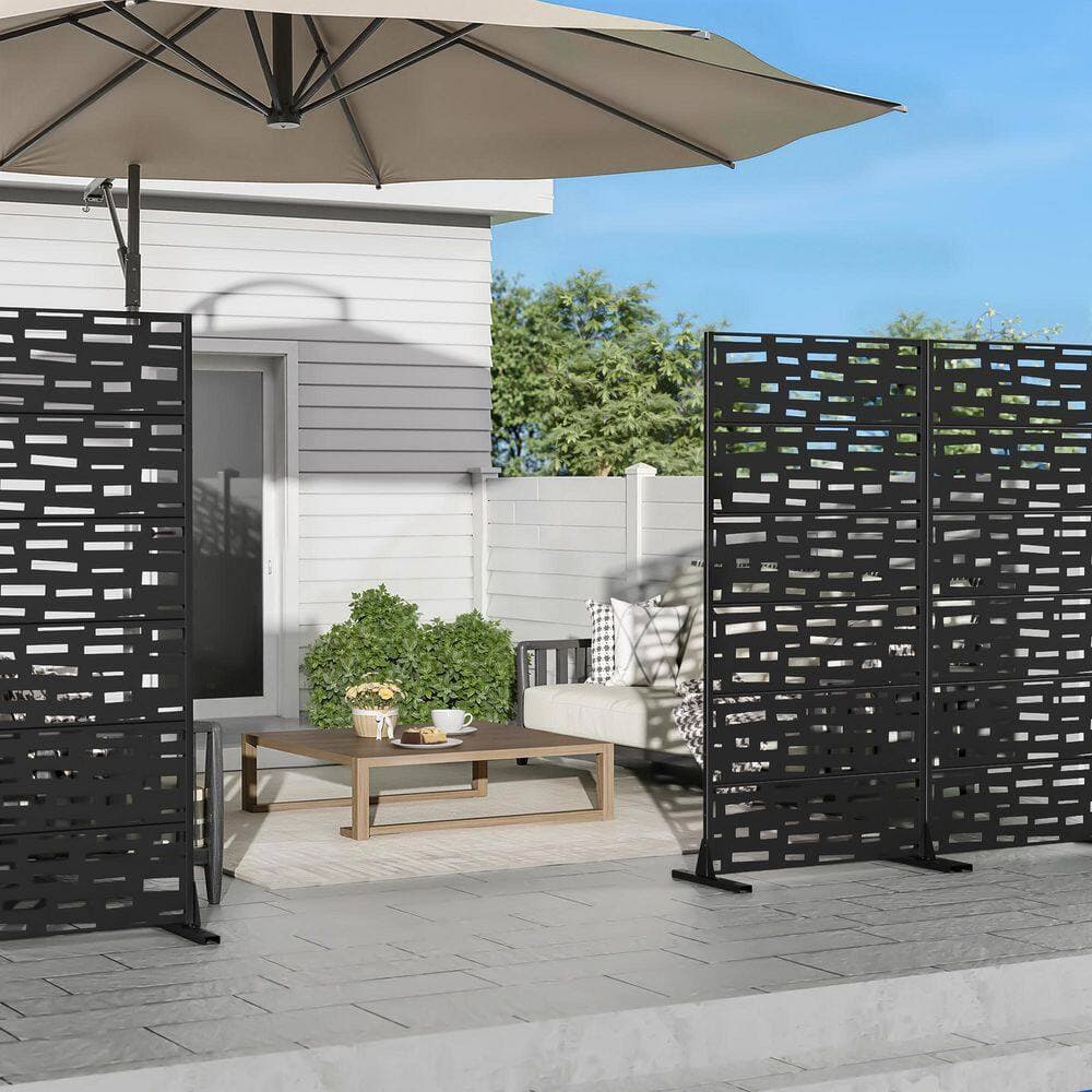 Dovelina 35 in. x 72 in. Black Textured Metal Garden Screens Outdoor Privacy Screen (2)