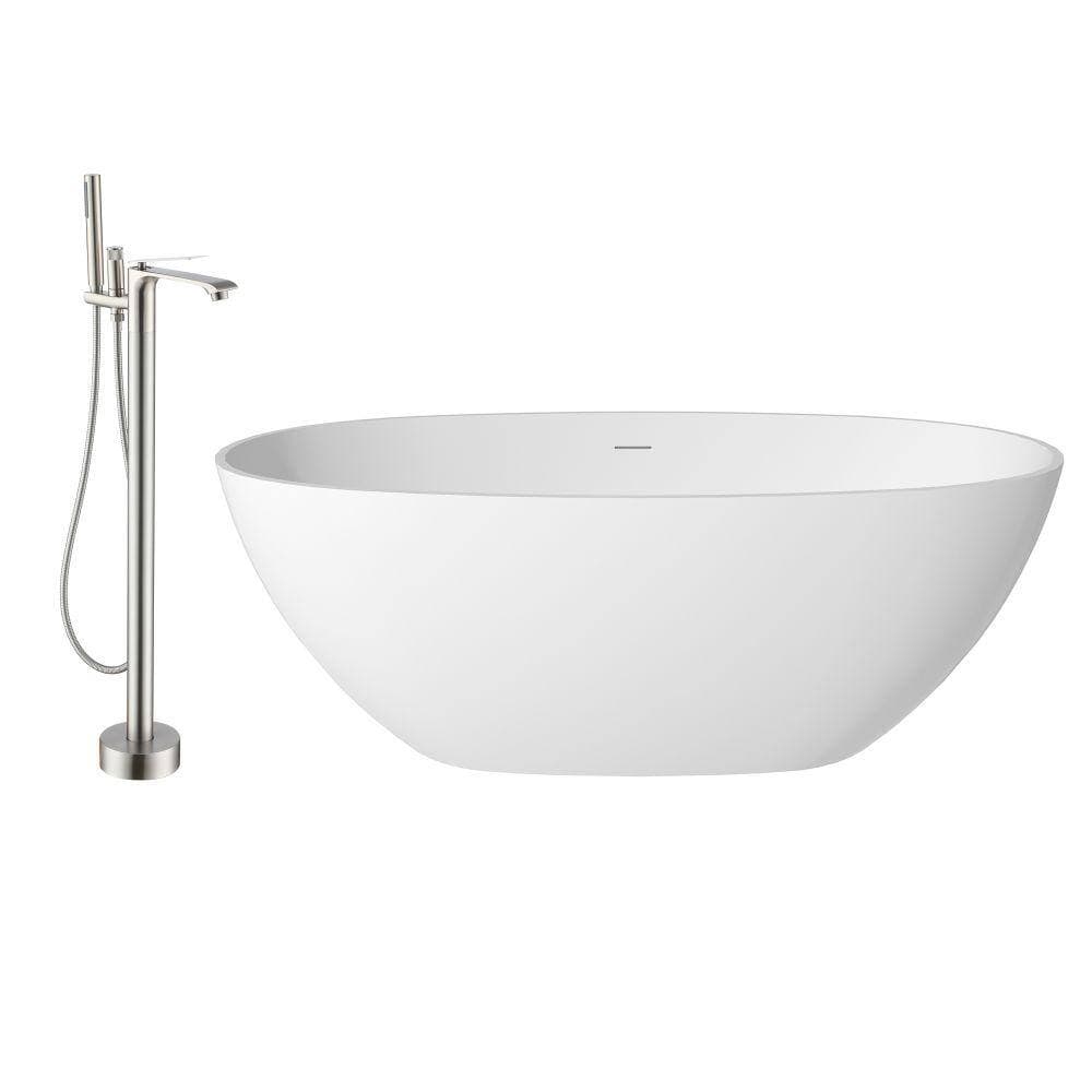 CASAINC 63.39 in. x 29.53 in. Soaking Non-Whirlpool Flatbottom Bathtub with Center Drain and Shower Faucet in Matte White (1)
