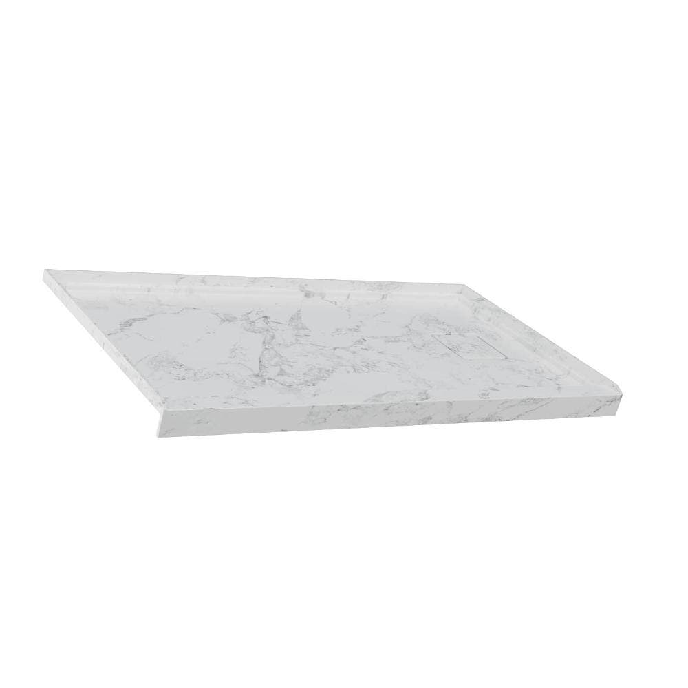 GIVING TREE 60 in. L x 32 in. W Acrylic Arma Stone™ Single Threshold Shower Pan Base with Left Drain in White Marble Veining Finish (3)
