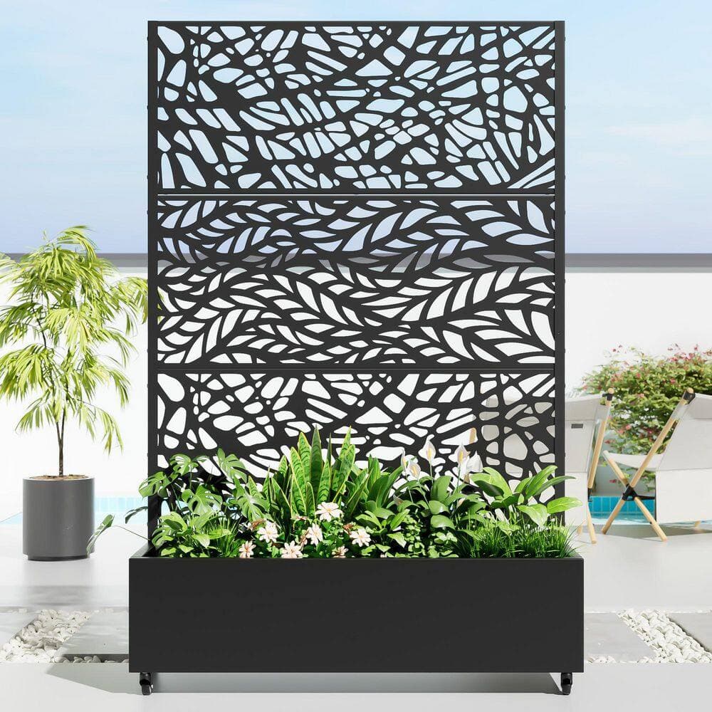 Lumioca 1 Piece 71.37 In. H x 46.8 In. W Iron Black Flower Shape Outdoor Planting Box with Climbing Frame Decorative Art Panel (3)