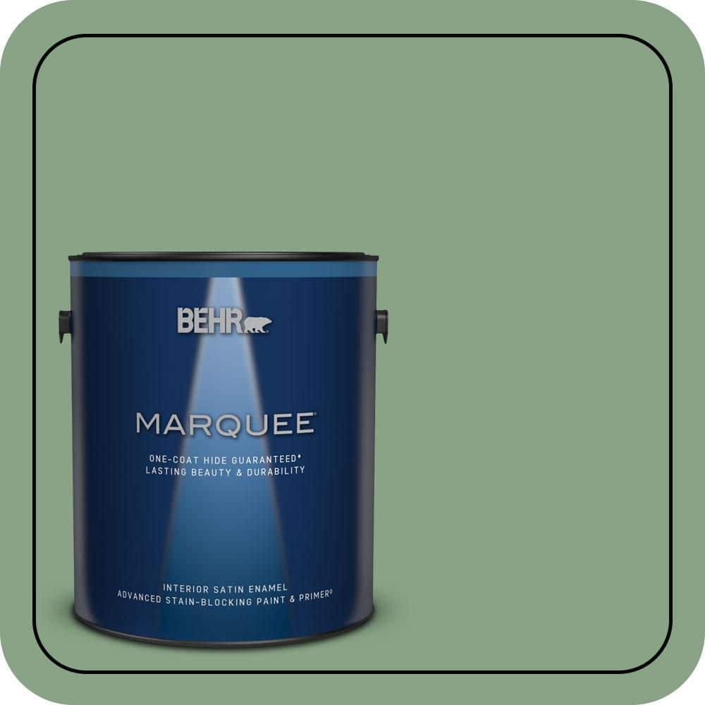 BEHR MARQUEE 1 gal. #S400-5 Gallery Green One-Coat Hide Satin Enamel Interior Paint & Primer
