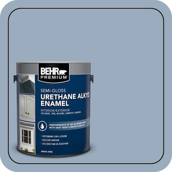 BEHR PREMIUM 1 gal. #S510-3 Ombre Blue Urethane Alkyd Semi-Gloss Enamel Interior/Exterior Paint (2)