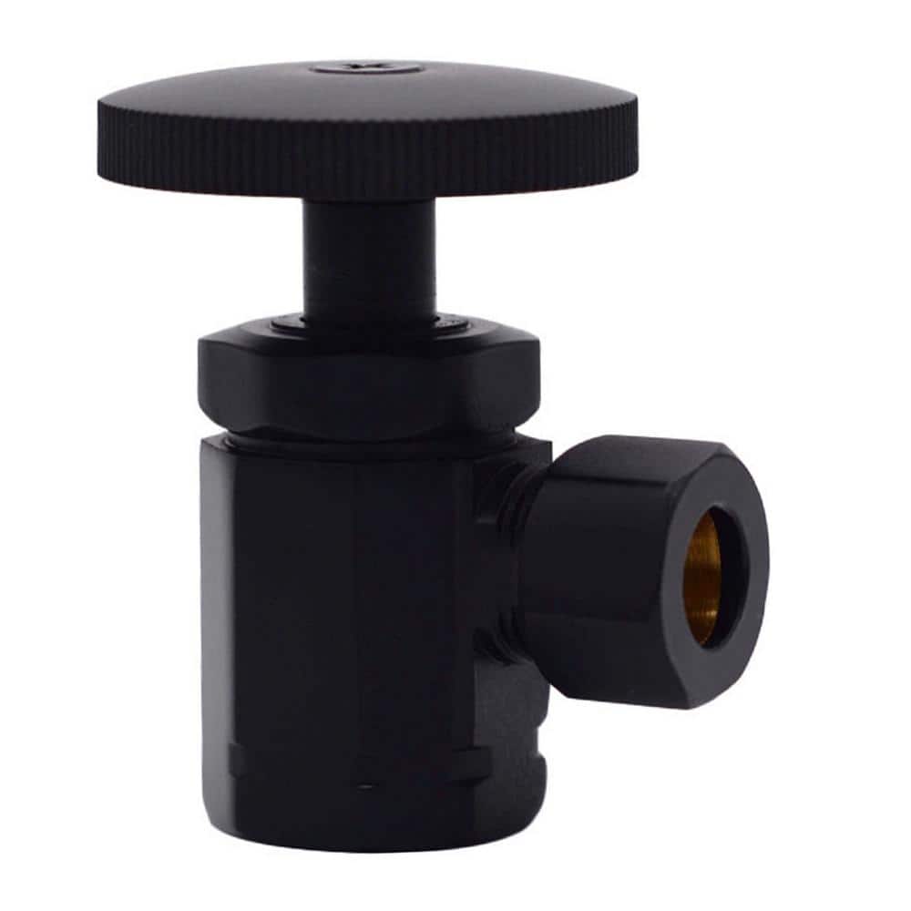 Westbrass Round Handle Angle Stop Shut Off Valve, 1/2 in. IPS Inlet with 3/8 in. Compression Outlet, Matte Black (1)