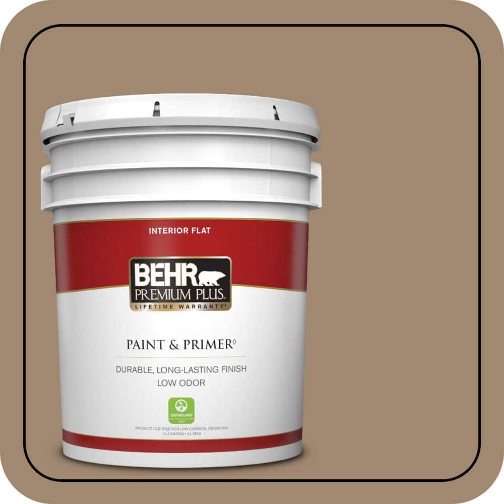 BEHR PREMIUM PLUS 5 gal. #700D-5 Toffee Crunch Flat Low Odor Interior Paint & Primer
