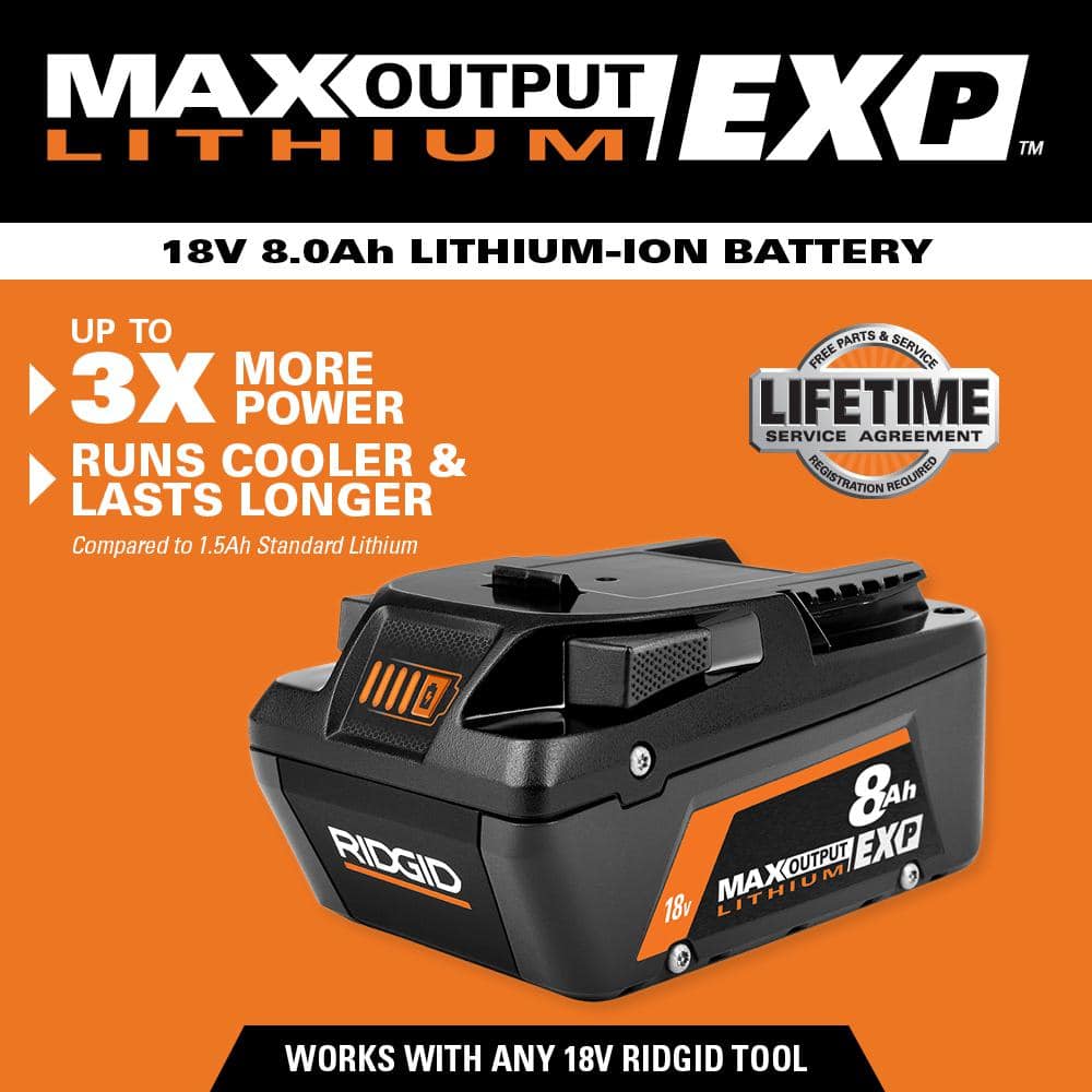 RIDGID 18V 8.0 Ah MAX Output EXP Lithium-Ion Battery (3)
