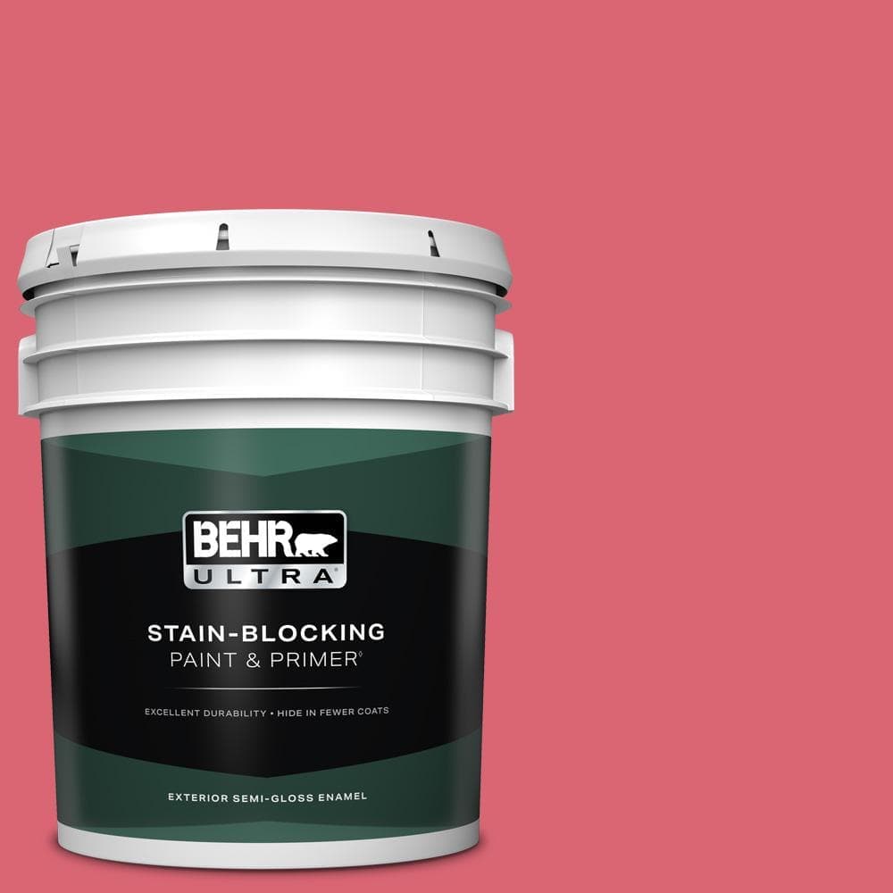 BEHR ULTRA 5 Gal. #P150-5A Strawberry Taffy Semi-Gloss Enamel Exterior Paint and Primer