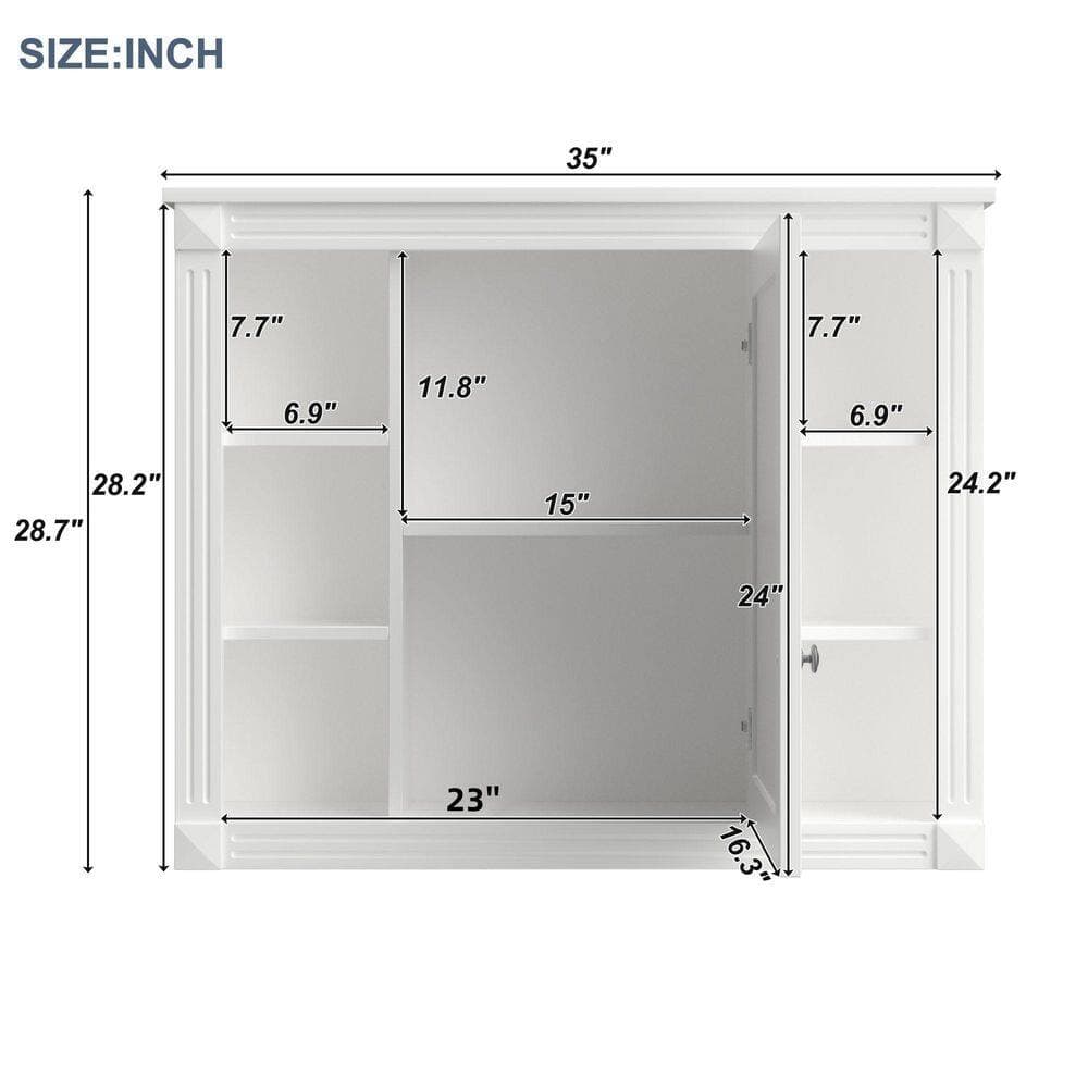 JUJABU 35 in. W x 7.1 in. D x 28 in. H Bathroom Storage Wall Cabinet in White (3)
