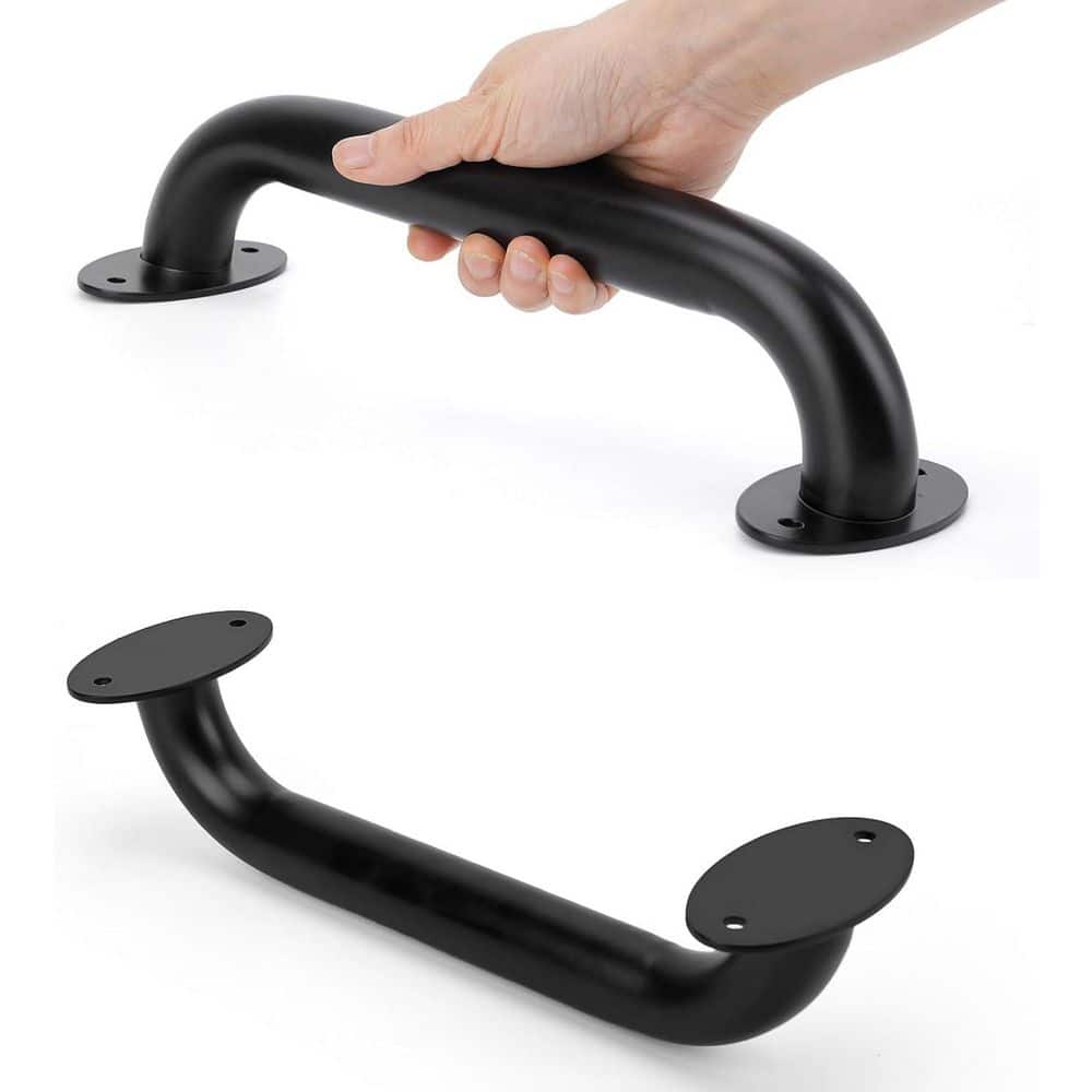Afoxsos 12 in. Metal Wall Mounted Stair Handrail Black Safety Handle for Indoor Outdoor Use Deck Porch Railing (2)