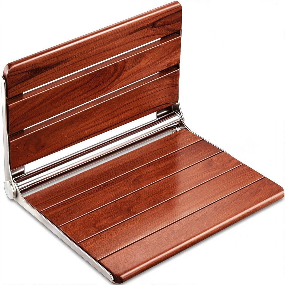 Wudkey 20 in. Wall Mounted Folding Teak Shower Seat in Dark Teak, Shower Bench for inside Shower, Shower Stool for Elderly (1)
