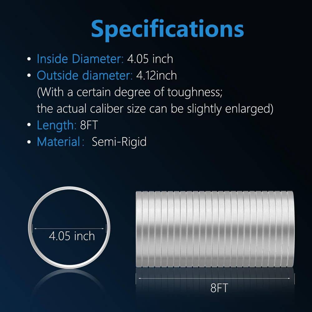Helhom 4-inch Semi Rigid Dryer Vent Hose, 8 ft. Flexible Aluminum Duct with 2 Clamps, and Aluminum Foil Tape (2)