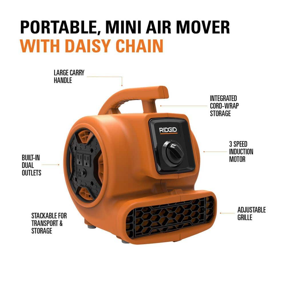 RIDGID 600 CFM 3-Speed, 3-Positions AM2265 Air Mover Blower Fan with Daisy Chain Capability for Water Damage Restoration (2)