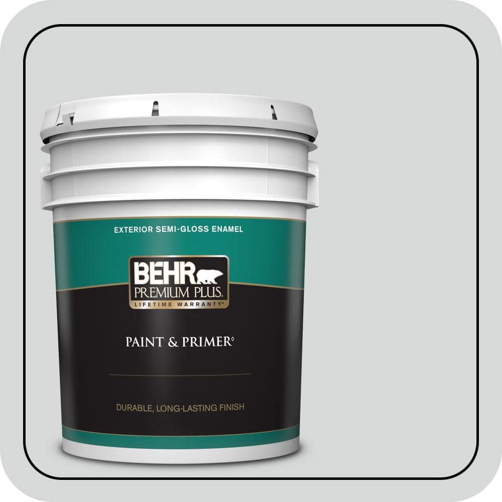 BEHR PREMIUM PLUS 5 gal. #MQ3-25 Gray Shimmer Semi-Gloss Enamel Exterior Paint & Primer