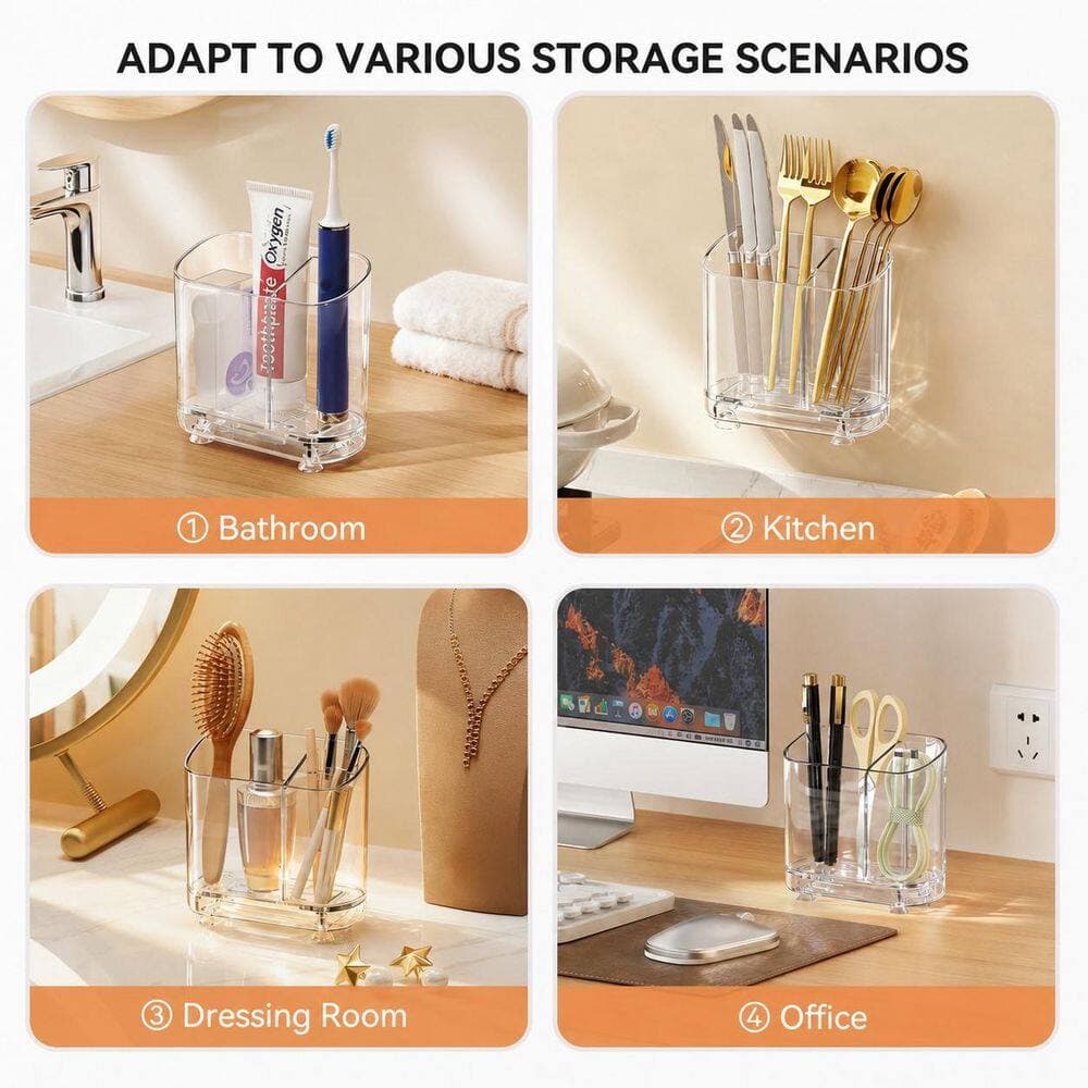 KHKFY 2-Slot Toothbrush Holder with Drainage Countertop or Wall-Mount for Electric Toothbrush Toothpaste Combo (3)