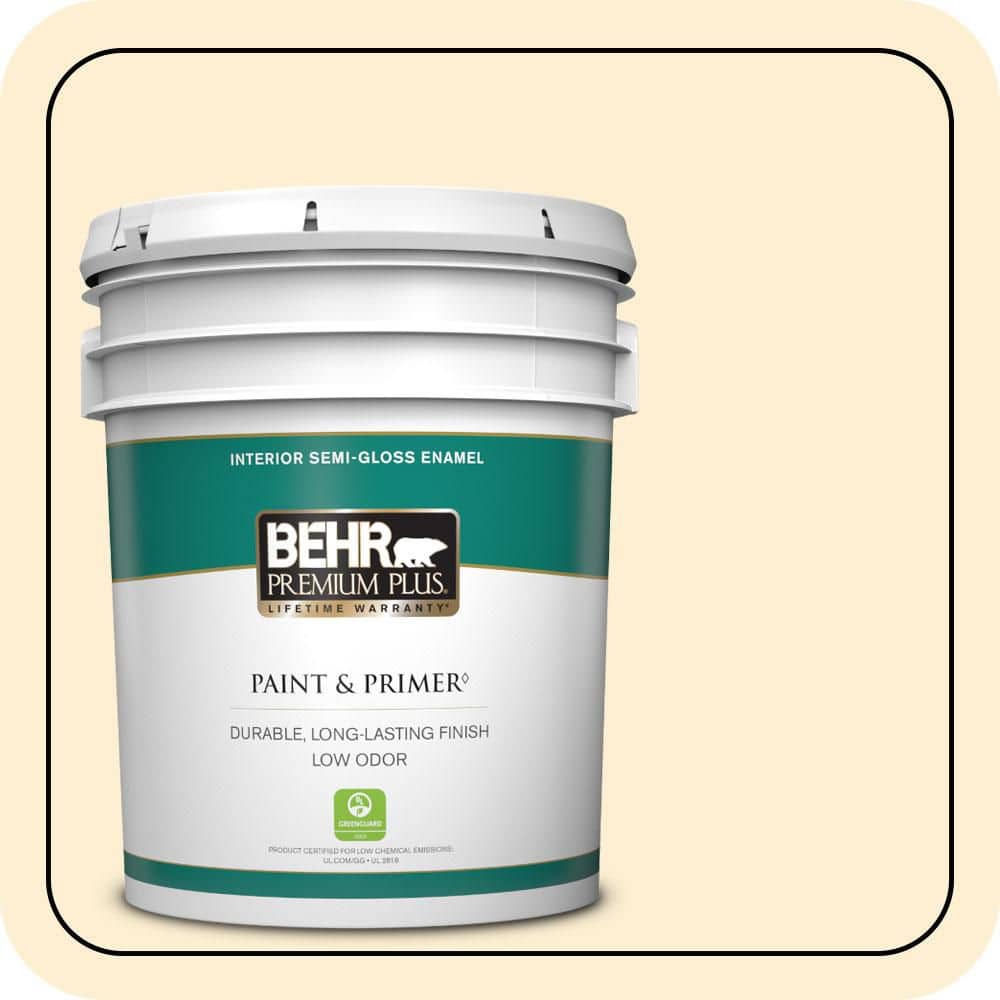 BEHR PREMIUM PLUS 5 gal. #YL-W03 Honied White Semi-Gloss Enamel Low Odor Interior Paint & Primer