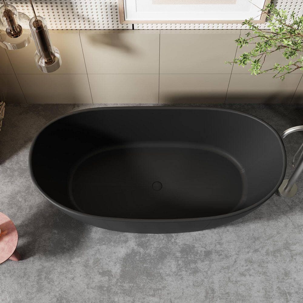 Opvande 31.5 in. Double Slipper Freestanding Solid Surface Soaking Bathtub with Center Drain (2)
