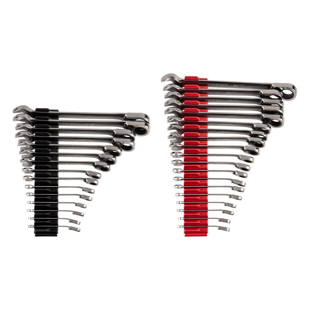 TEKTON 34-Piece (1/4-1 in., 6-24 mm) Reversible 12-Point Ratcheting Combination Wrench Set with Modular Slotted Organizer (1)