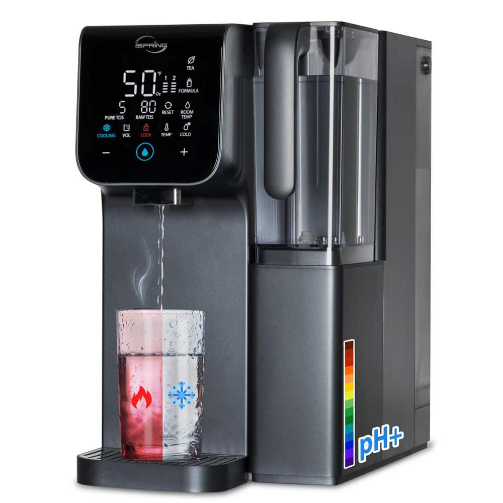 ISPRING Hot & Cold Reverse Osmosis System Countertop Water Dispenser, Alkaline, TDS & Filter Lifespan Monitor, Plug and Play