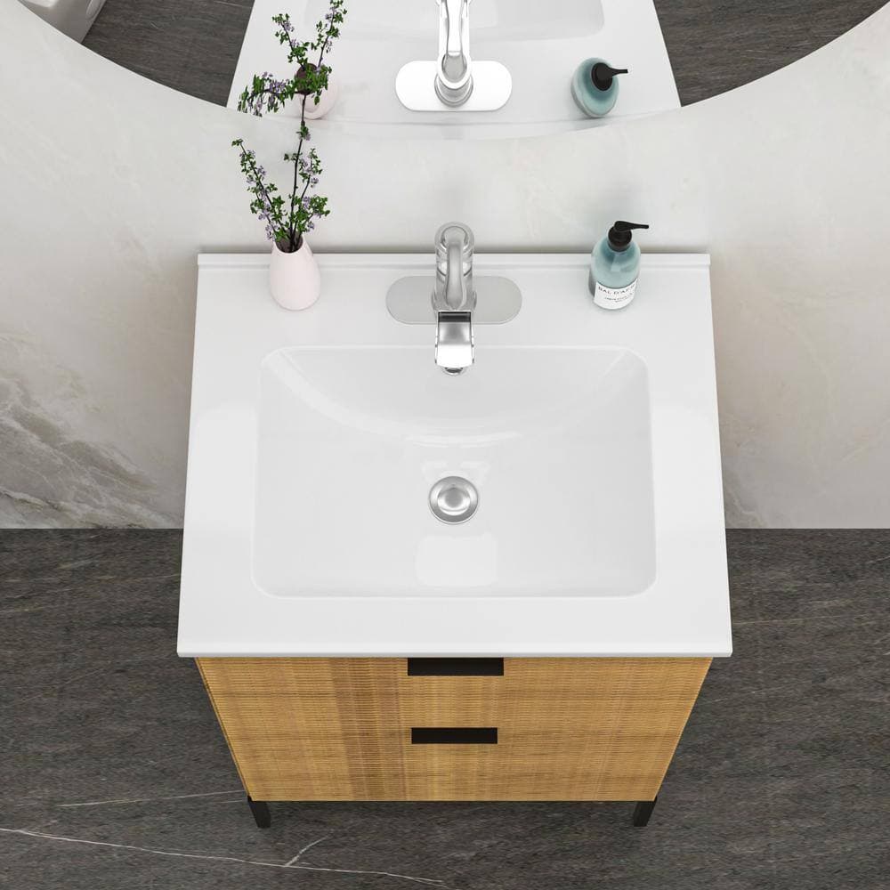 Tenleaf 24 in. W 19.7 in. D 7.30 in. H Rectangular Ceramic Vanity Top with Overflow (3)
