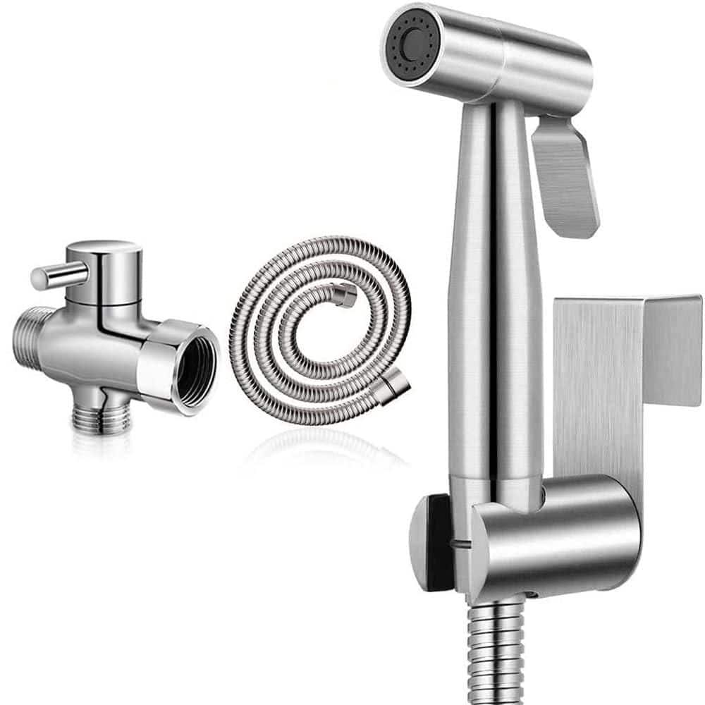 Adrinfly Stainless Steel Bathroom Handheld Bidet Attachment Sprayer Set with Hoses Kit, Wall and Toilet Mounts (1)