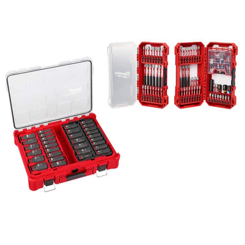 Milwaukee SHOCKWAVE 1/2 in. Drive Deep Well Impact PACKOUT Socket Set with SHOCKWAVE Screw Driver Bit Set (131-Piece)