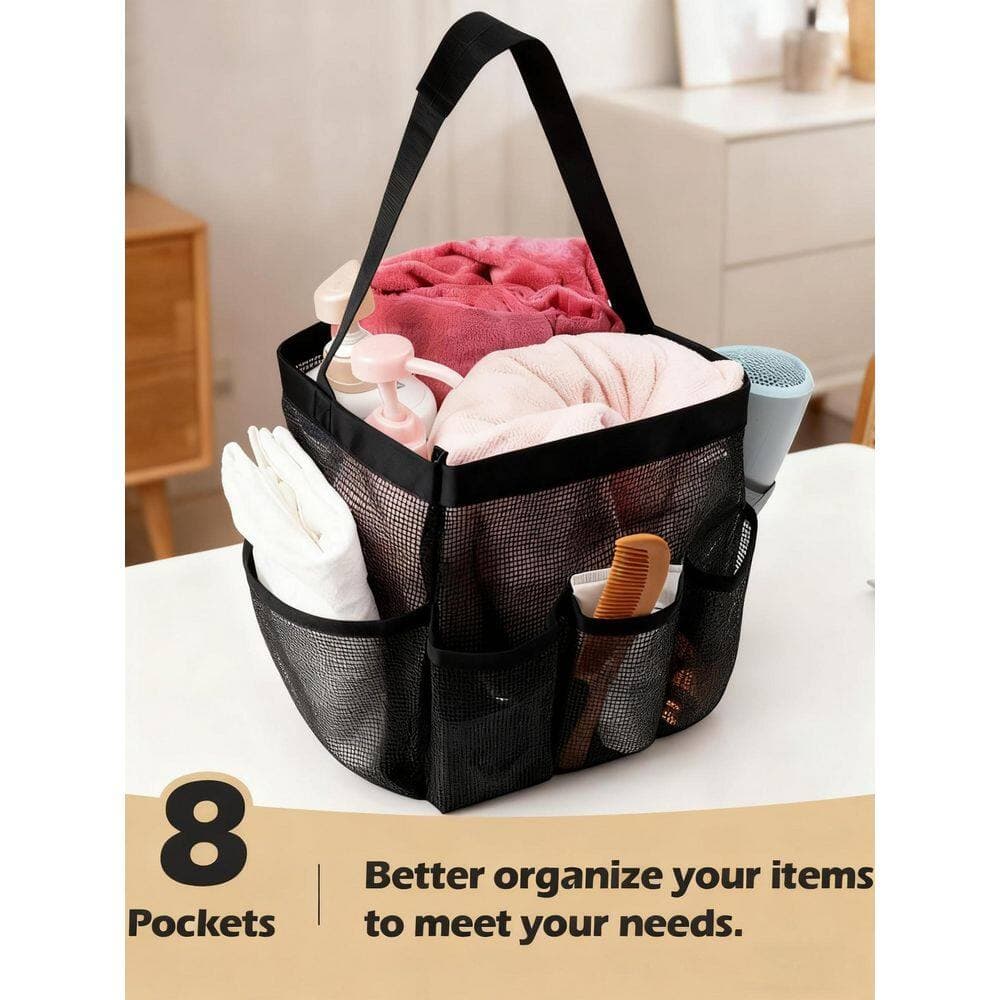 Unbranded Brushed Nickel Pink Finish Portable Mesh Shower Caddy Hanging Toiletry Bag Oxford Tote Organizer (3)