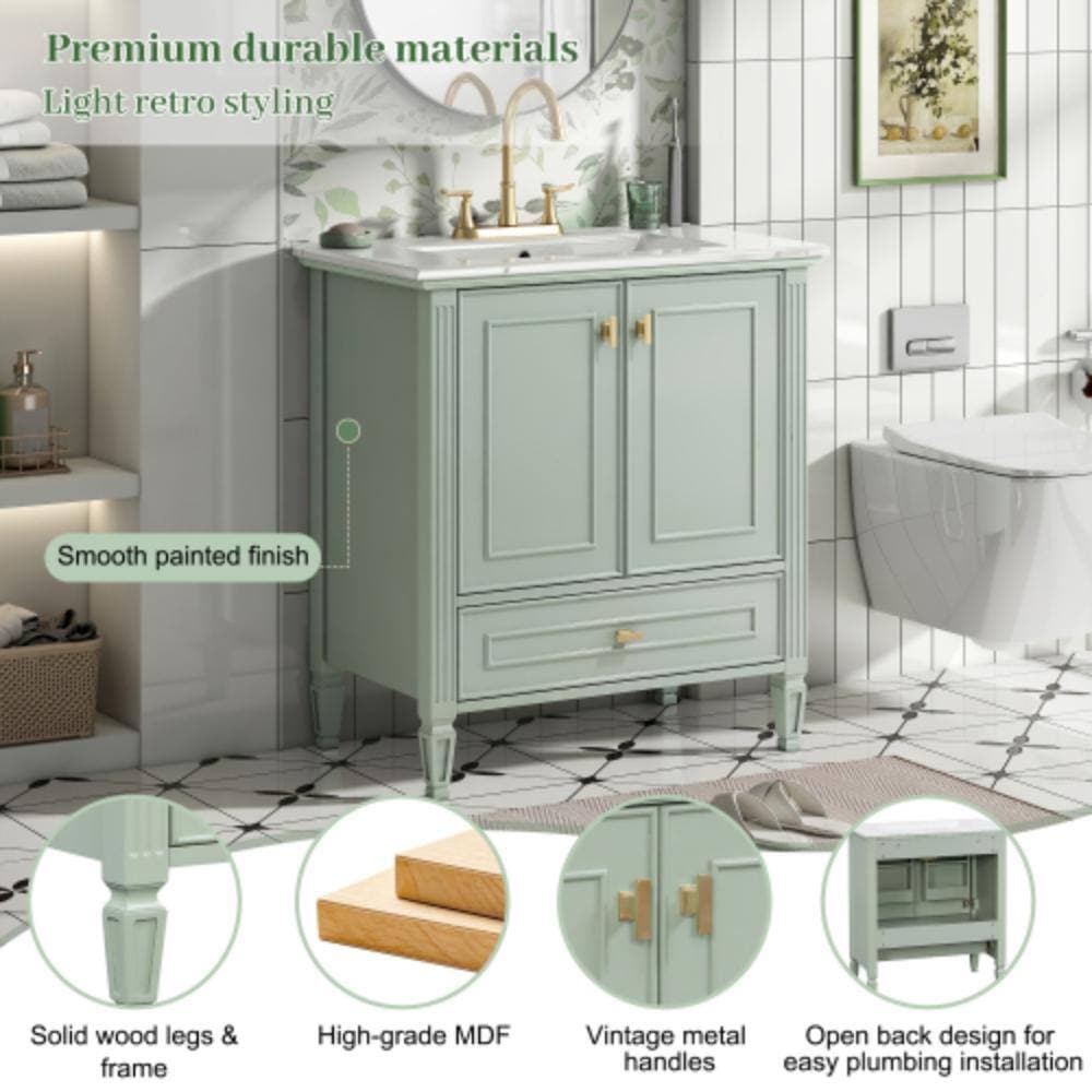 Unbranded 30 in. W x 18.3 in. D x 33.7 in. H Bathroom Green Linen Cabinet (3)