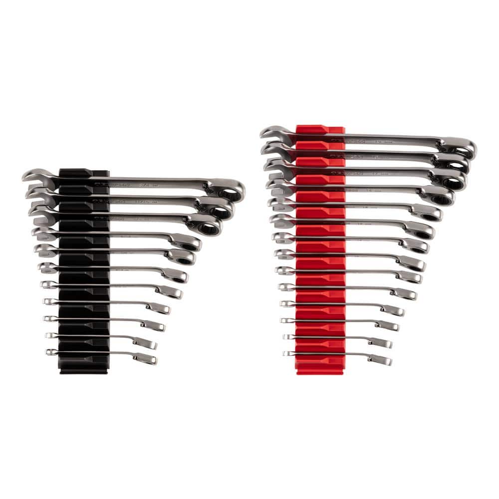 TEKTON 25-Piece (1/4-3/4 in., 6-19 mm) Reversible 12-Point Ratcheting Combination Wrench Set with Modular Slotted Organizer (1)
