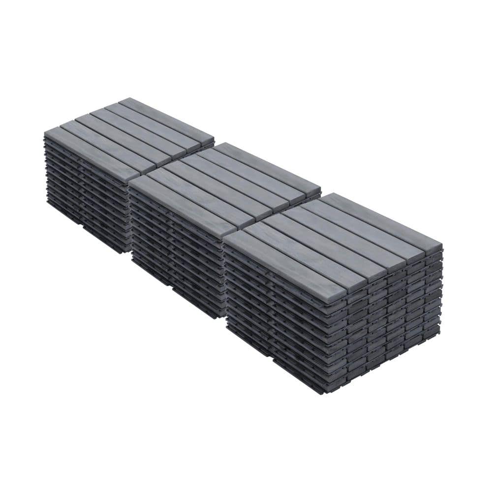 Siavonce 1 ft. x 1 ft. 30-Piecesnterlocking Deck Tiles Striped Pattern, Square Light Gray Acacia Wood Outdoor Flooring (1)