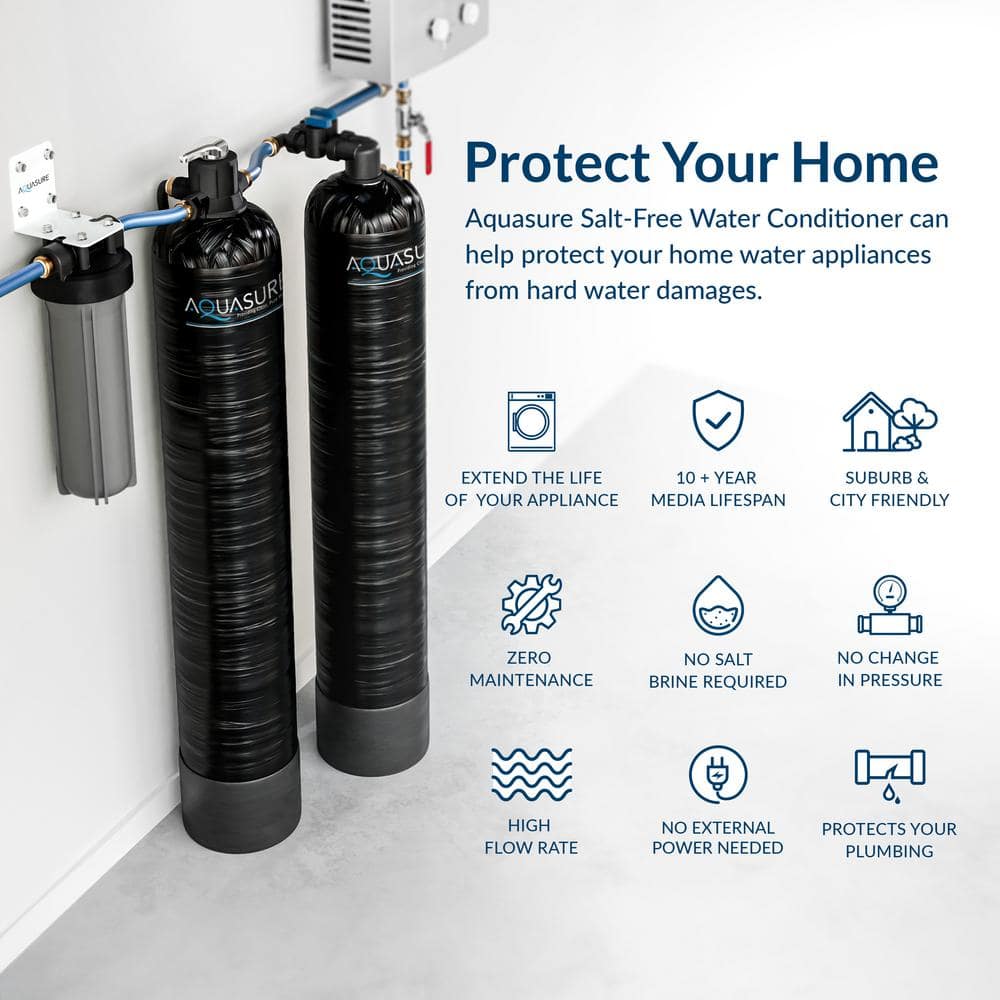 AQUASURE Serene 15 GPM Salt Free Conditioner Whole House Water Treatment System and Pleated Sediment Pre-Filter (3)