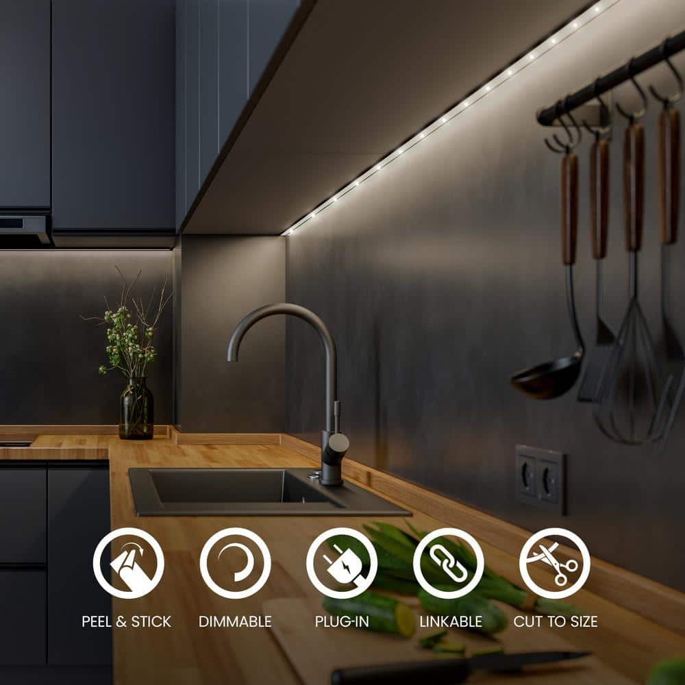 Commercial Electric 16 ft. Plug-In/Hardwire Cuttable/Linkable Integrated LED Tunable White Indoor Under Cabinet Tape Strip Light w/Remote (3)