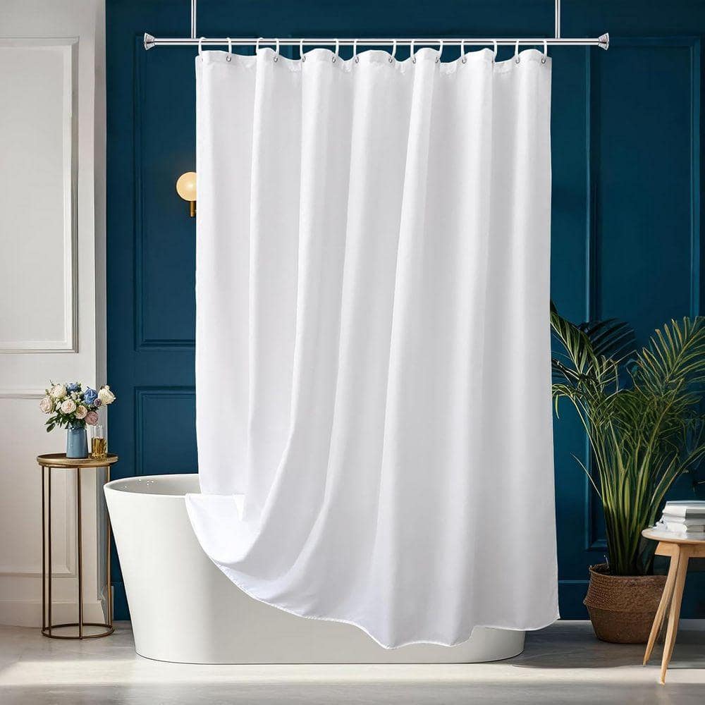 JFVKAF Extra Long Fabric Shower Curtain Liner 72 x 78 Water-repellent with 12 Hooks in White Weighted Bottom Hotel Quality (3)