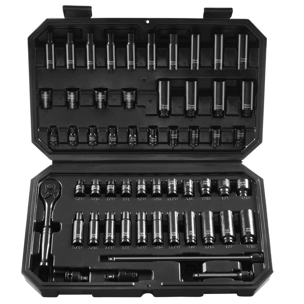 SKYSHALO 1/4 in. Impact Sockets Set 6 Point Drive Bit Ratchet Tool Kit Case (55-piece) (1)