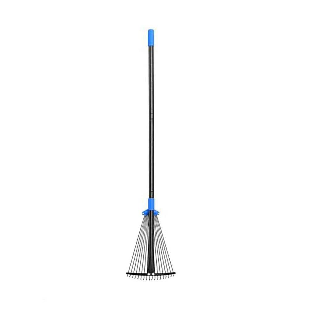 Justincity Adjustable Metal Leaf Rake 8 to 17 in. Long Handle Garden Rake Heavy Duty for Lawns Leaves Gardening Camping (1)