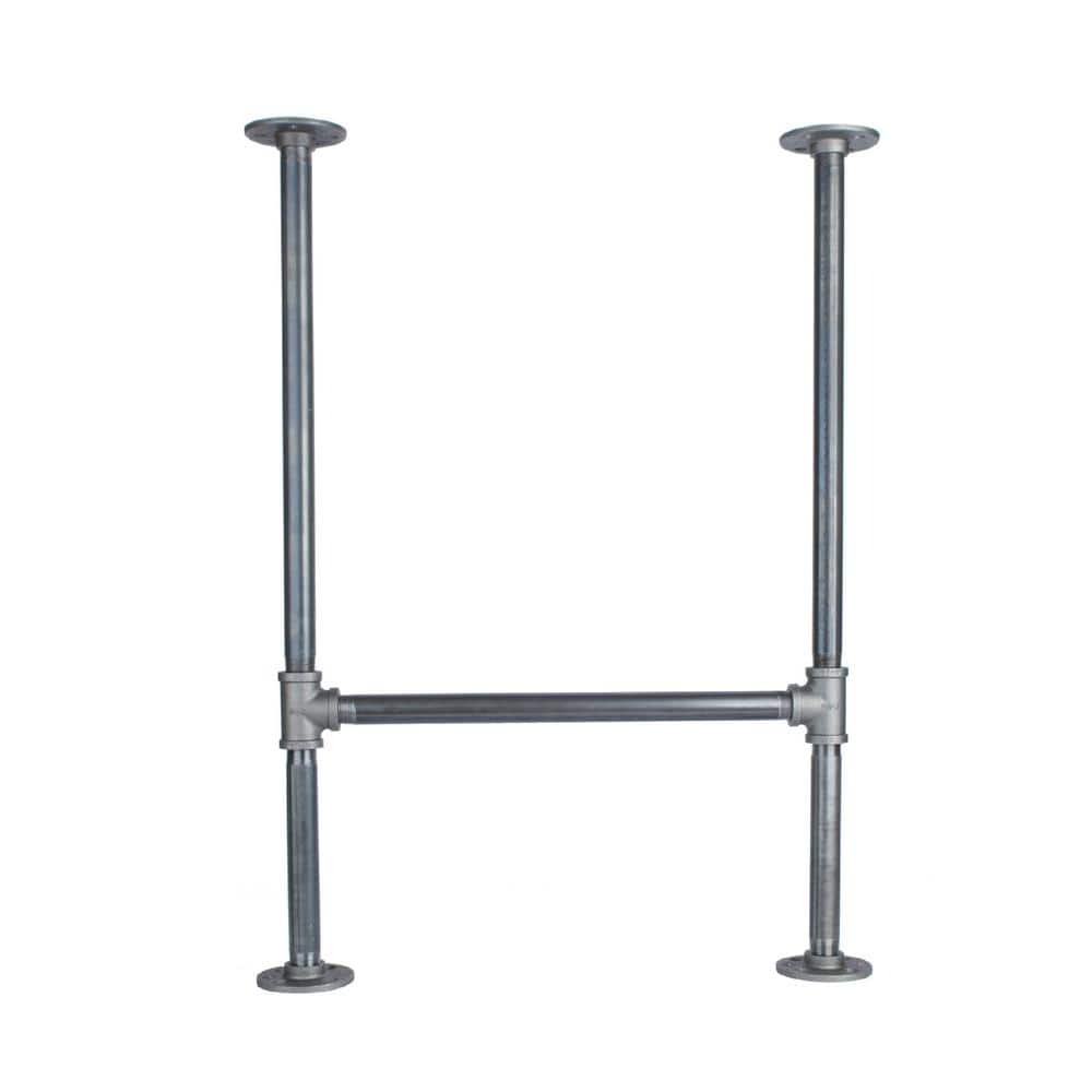 PIPE DECOR 3/4 in. x 2.4 ft. L Heavy-Duty Industrial Black Steel Pipe H-Style Desk Leg With Round Flanges (1)