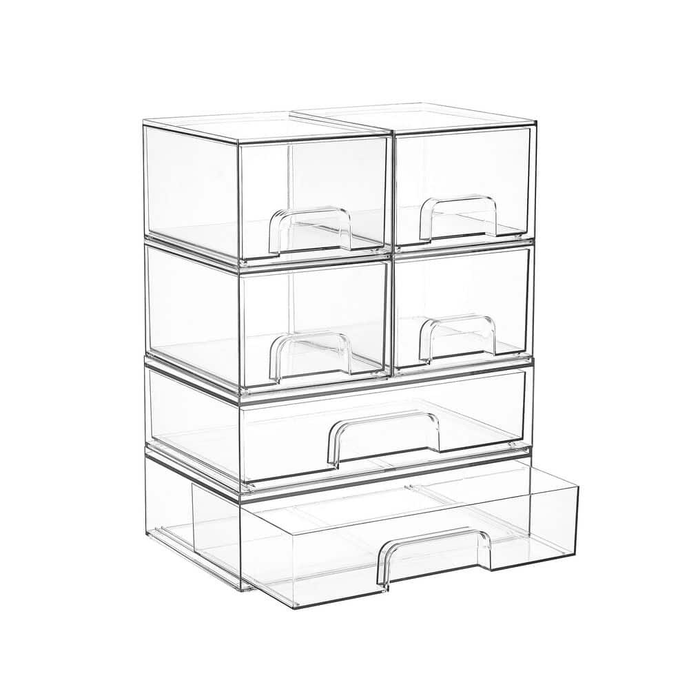 Wudkey 6-Piece Stackable Clear Plastic Drawer Organizer, Storage Bins for Baby Bottles Cosmetics, Bath Accessory Set (1)