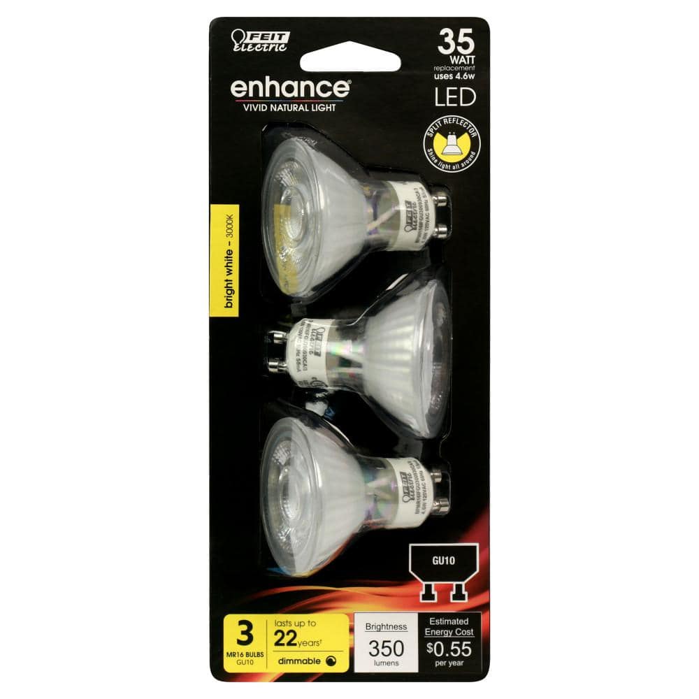 Feit Electric 35-Watt Equivalent MR16 GU10 Dimmable Track Ligthing Reflector LED Light Bulb, Bright White 3000K (3-Pack) (4)
