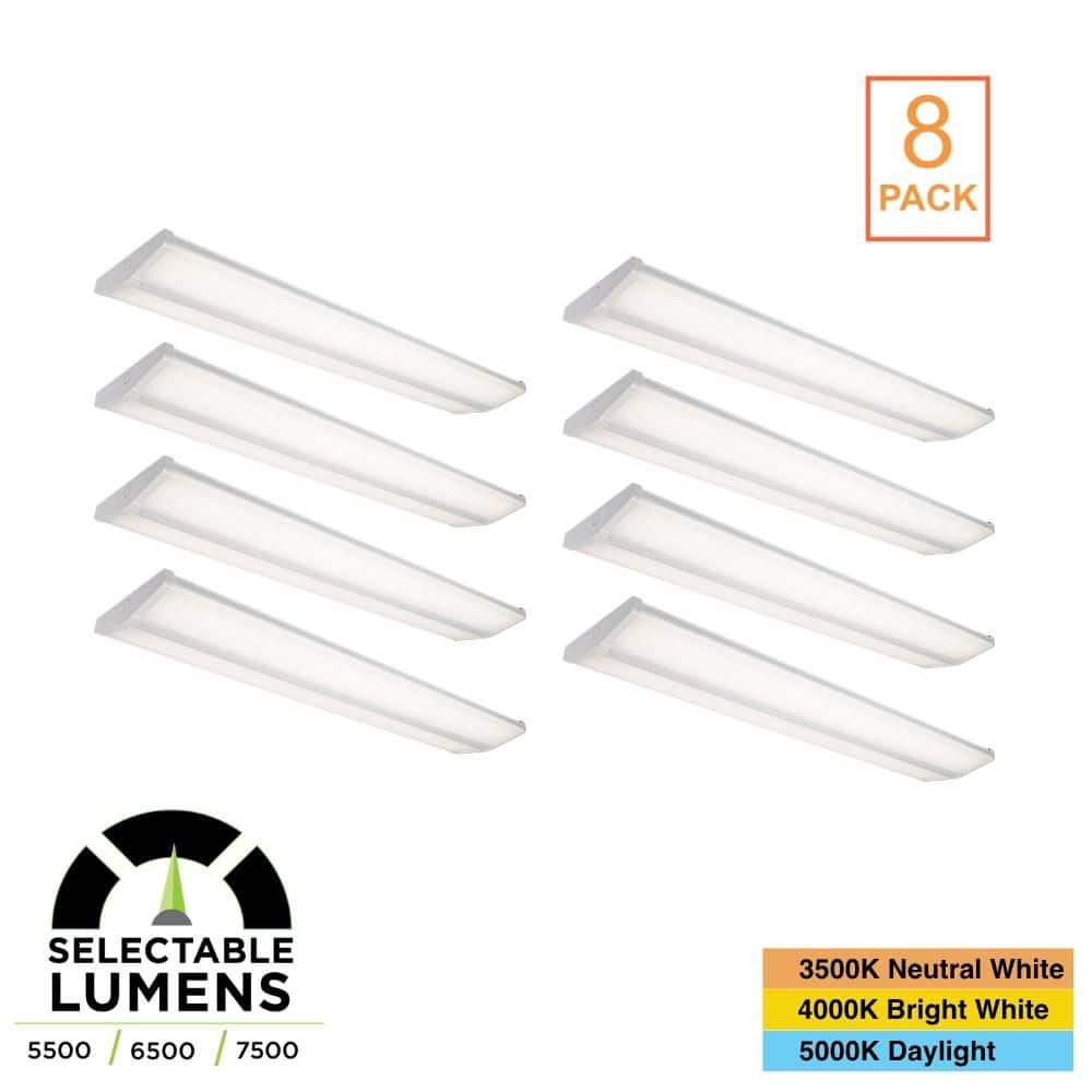 Commercial Electric 8-Pack 4 ft. x 10 in. 5500/6500/7500 Lumens Integrated LED White Commercial Wraparound Light, Selectable CCT, 120-277V