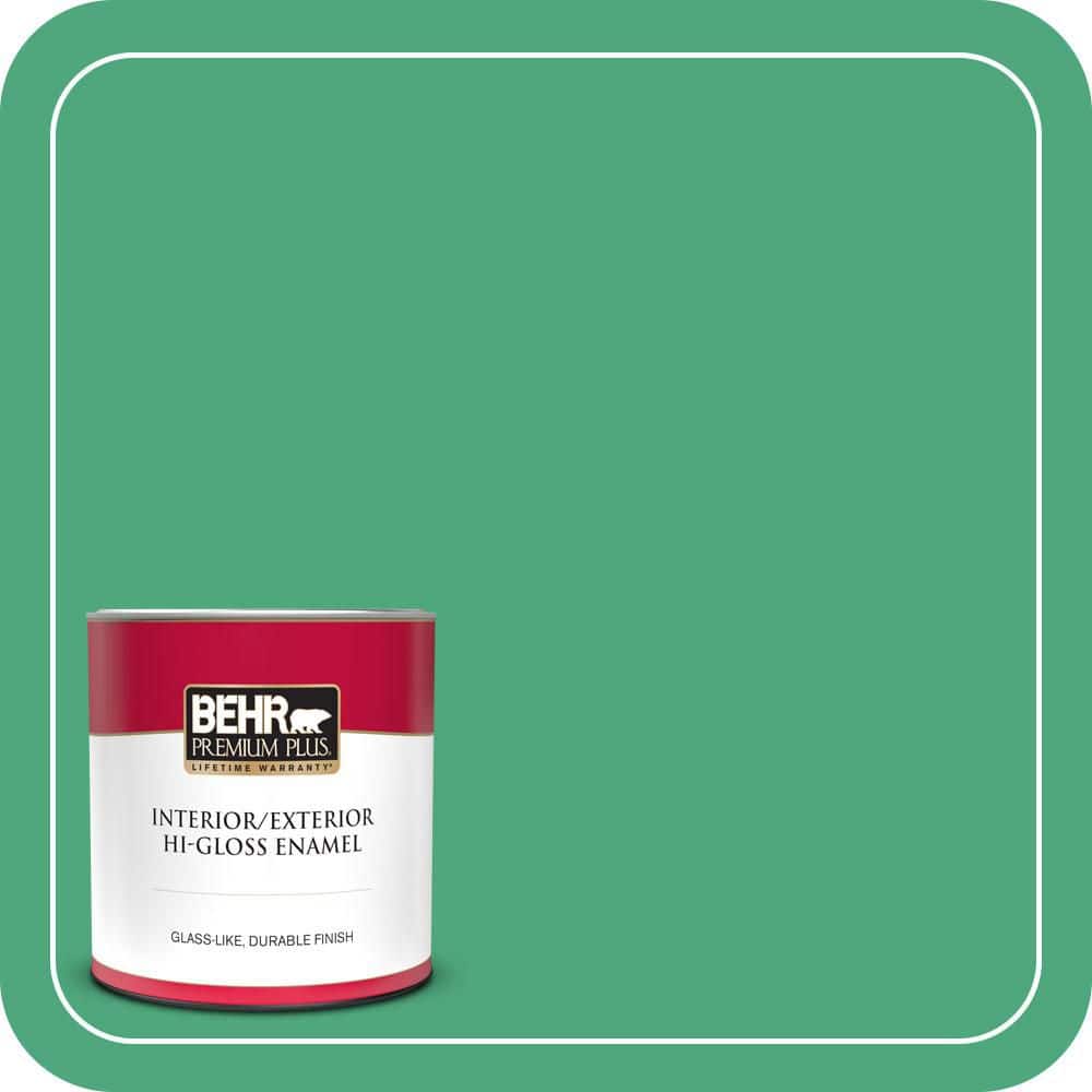 BEHR PREMIUM PLUS 1 qt. #P420-5 Shamrock Green Hi-Gloss Enamel Interior/Exterior Paint & Primer (1)