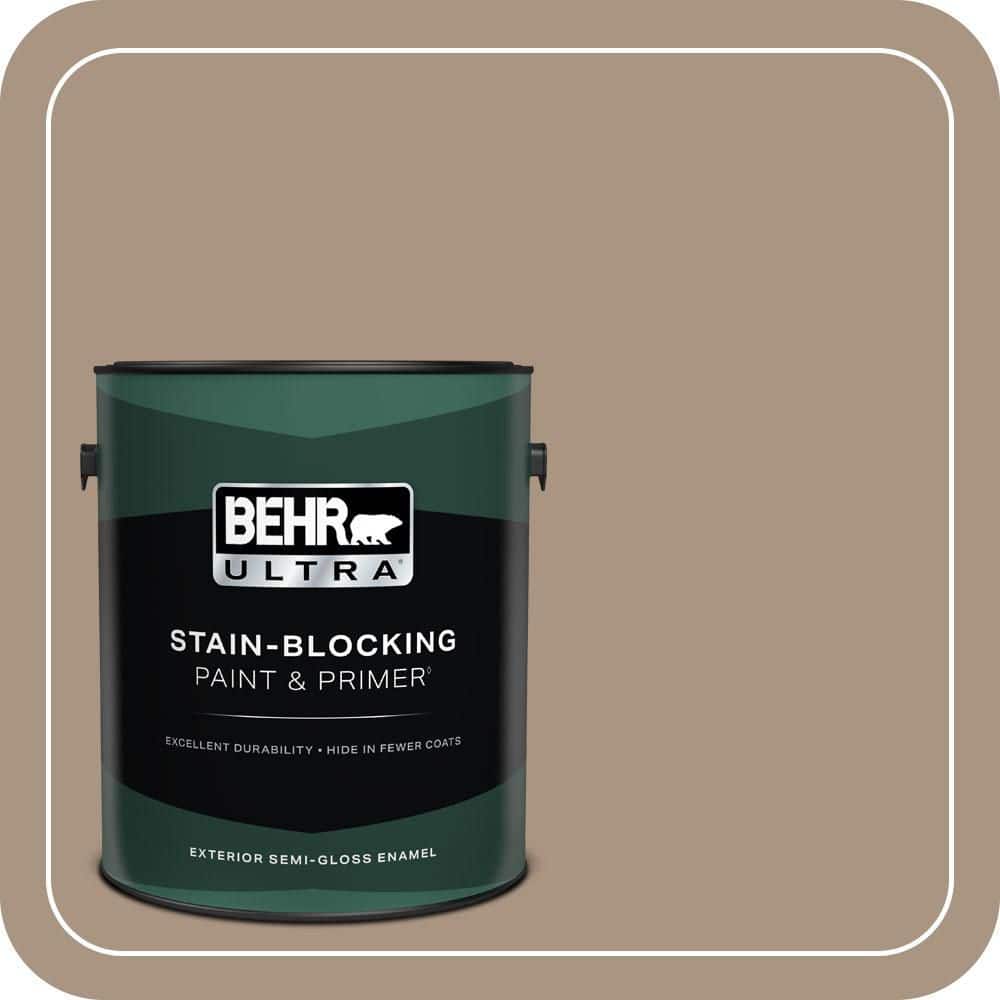 BEHR ULTRA 1 gal. #T17-11 Silent Sands Semi-Gloss Enamel Exterior Paint & Primer