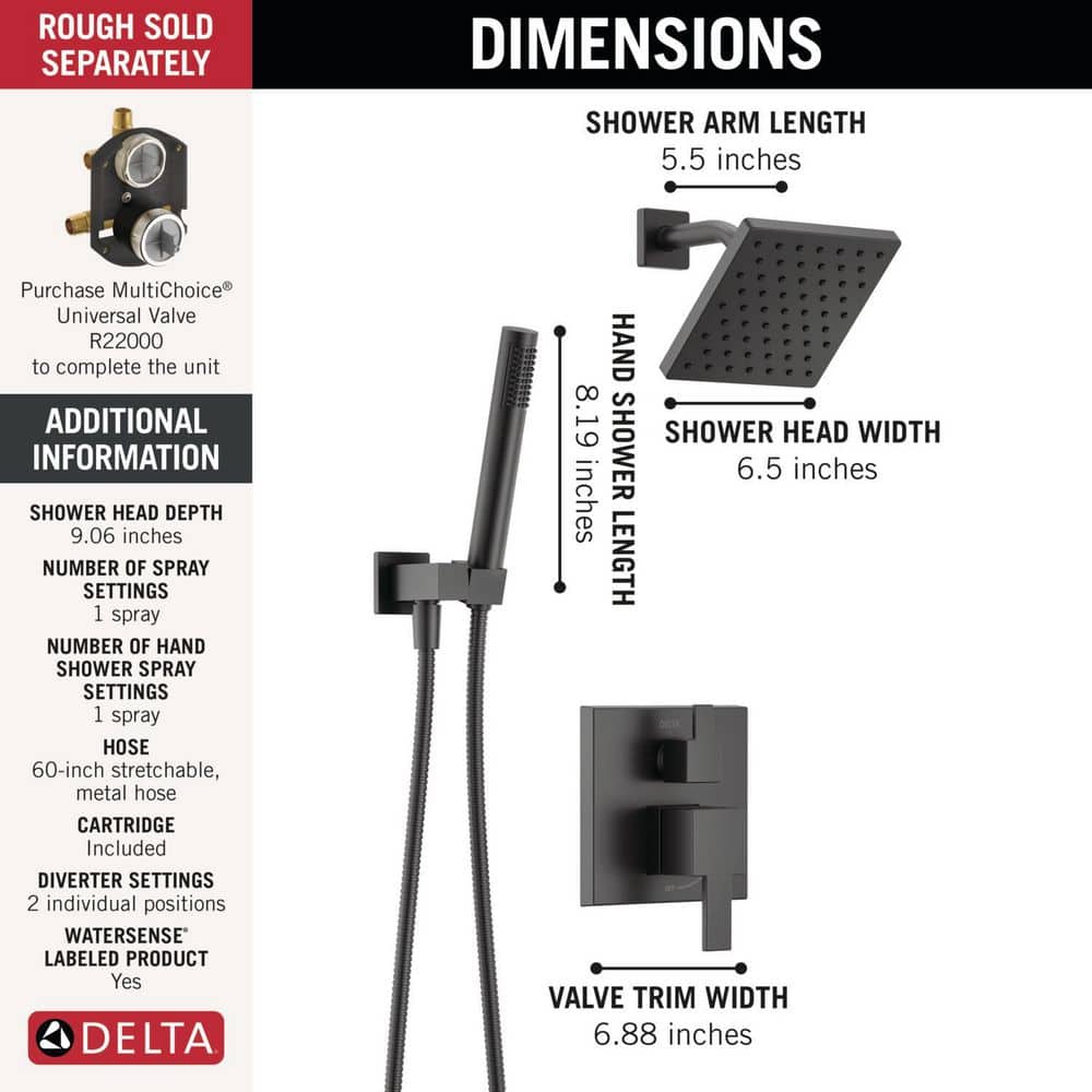 Delta Modern 2-Handle Shower Trim Kit with Hand Shower (Valve Not Included) (3)