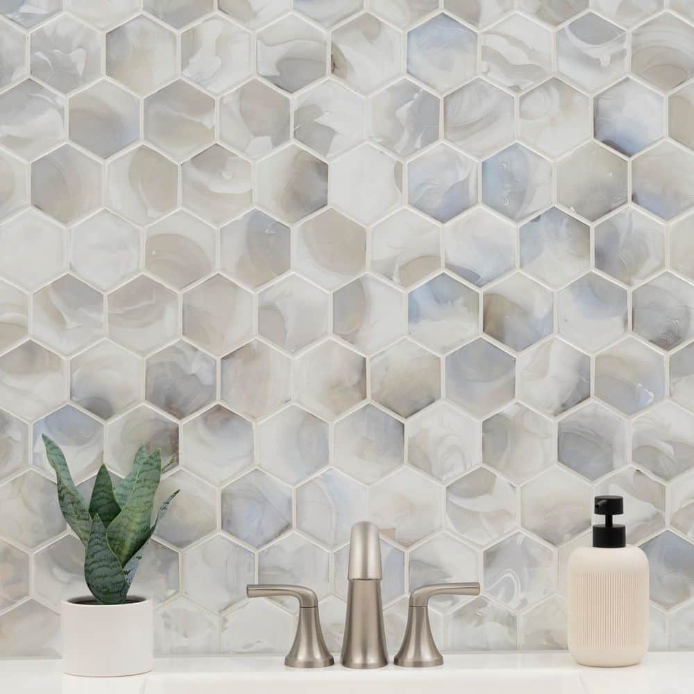 MSI Akoya Pearl 3 in. Hexagon 11 in. x 13 in. x 0.24 in. Glass Mesh-Mounted Mosaic Wall Tile (0.96 sq. ft./Each) (3)