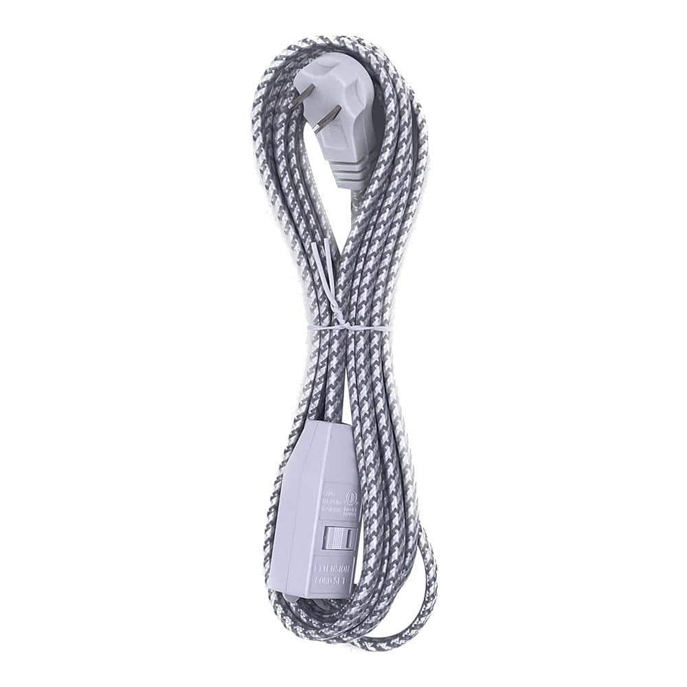 HDX 12 ft. 16/2 Light Duty Indoor Braided Tight Space Extension Cord, Grey/White (2)
