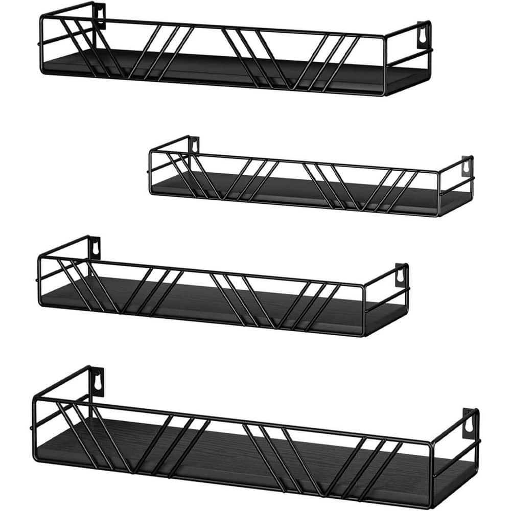 Wudkey Floating Shelf 16.33 in. W x 3.14 in. H x 5.5 in. D Solid Wood and Metal Rectangle Shelf in Black Set of 4 (1)
